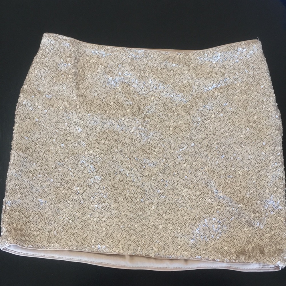 neutral sequin mini skirt